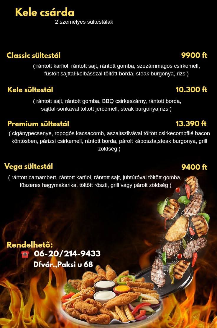 4 személyes sültestál étlap